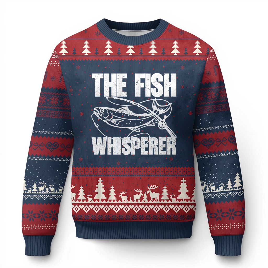 Funny Fishing Ugly Christmas Sweater The Fish Whisperer Lake Life Gift For Fishermen Dads TS10 Navy Red Print Your Wear