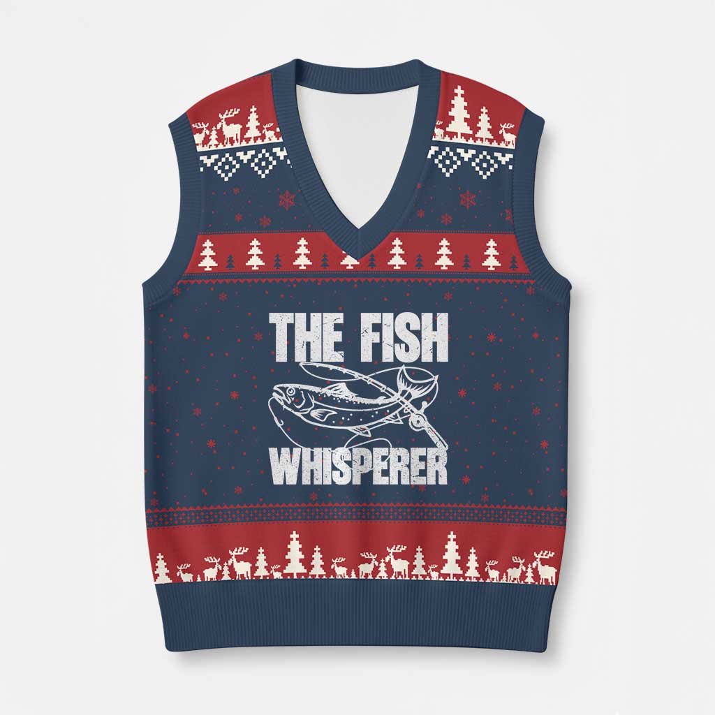 Funny Fishing V-Neck Knit Sweater Vest The Fish Whisperer Lake Life Gift For Fishermen Dads TS10 Navy Red Print Your Wear