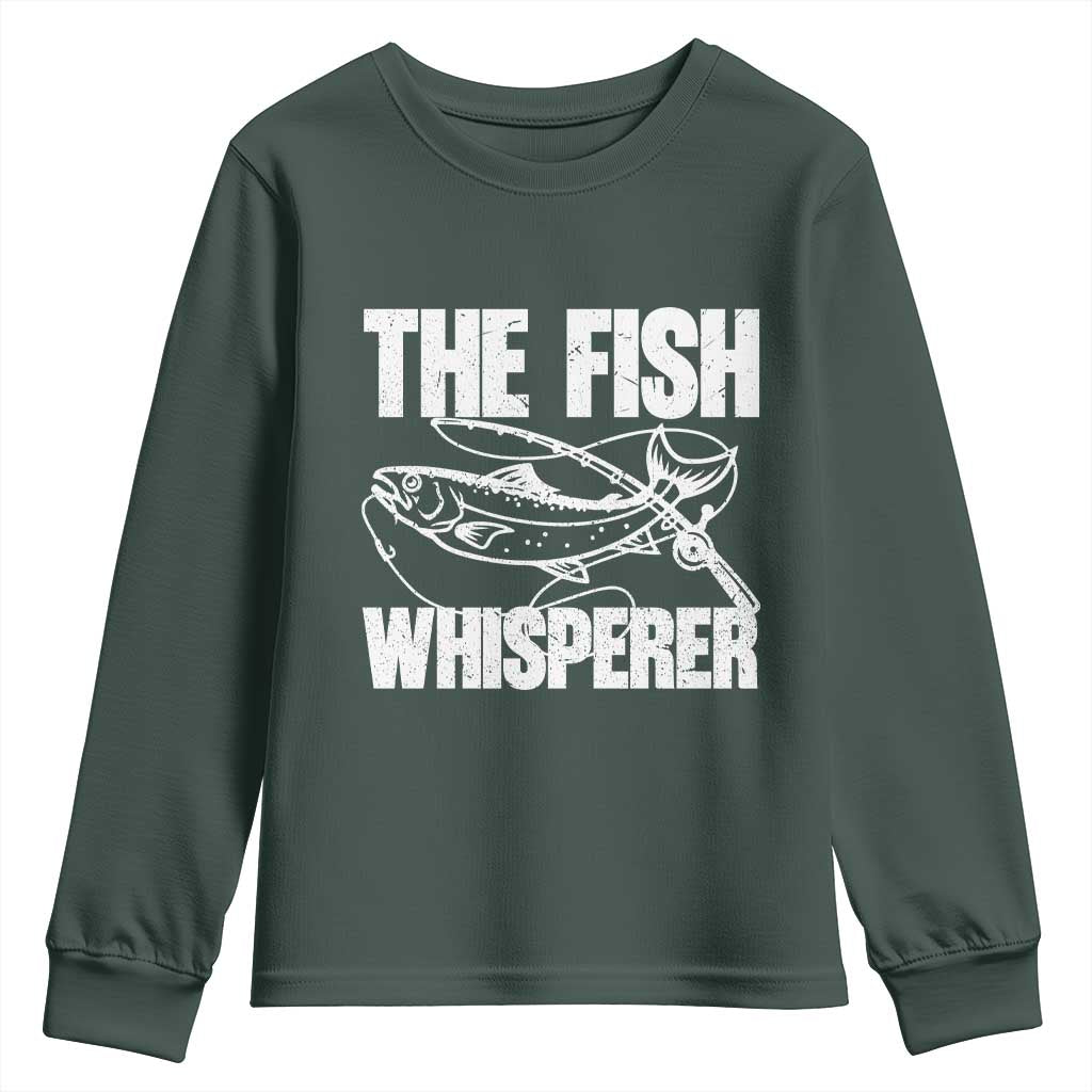 Funny Fishing Youth Sweatshirt The Fish Whisperer Lake Life Gift For Fishermen Dads TS10 Dark Forest Green Print Your Wear