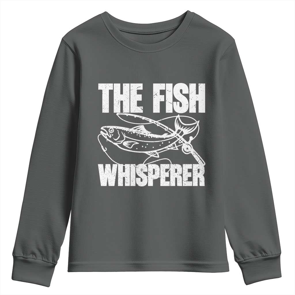 Funny Fishing Youth Sweatshirt The Fish Whisperer Lake Life Gift For Fishermen Dads TS10 Dark Heather Print Your Wear
