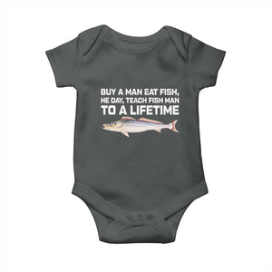 Funny Fishing Meme Baby Onesie Buy A Man Eat Fish Inappropriate TS10 Dark Heather Print Your Wear