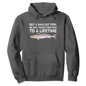 Funny Fishing Meme Hoodie Buy A Man Eat Fish Inappropriate TS10 Dark Heather Print Your Wear