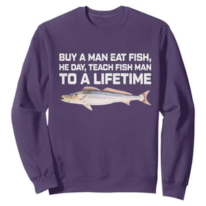 Funny Fishing Meme Sweatshirt Buy A Man Eat Fish Inappropriate TS10 Purple Print Your Wear