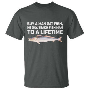 Funny Fishing Meme T Shirt - Buy A Man Eat Fish Inappropriate Adult Humor Tee TS10 Dark Heather Print Your Wear