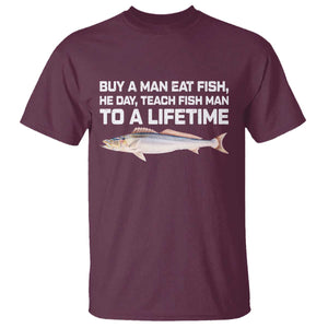 Funny Fishing Meme T Shirt - Buy A Man Eat Fish Inappropriate Adult Humor Tee TS10 Maroon Print Your Wear