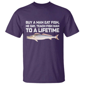 Funny Fishing Meme T Shirt - Buy A Man Eat Fish Inappropriate Adult Humor Tee TS10 Purple Print Your Wear