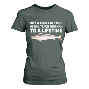 Funny Fishing Meme T Shirt For Women Buy A Man Eat Fish Inappropriate TS10 Dark Forest Green Print Your Wear