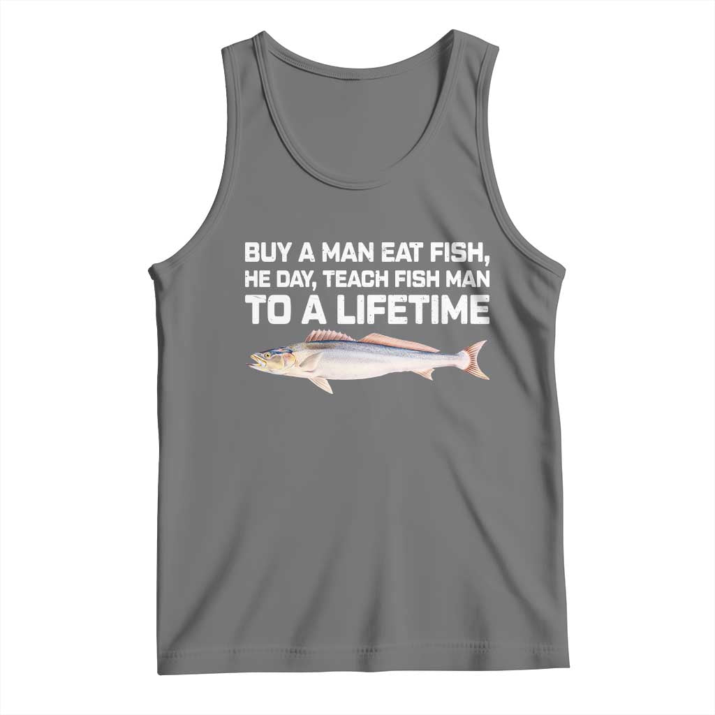 Funny Fishing Meme Tank Top Buy A Man Eat Fish Inappropriate TS10 Black Heather Print Your Wear