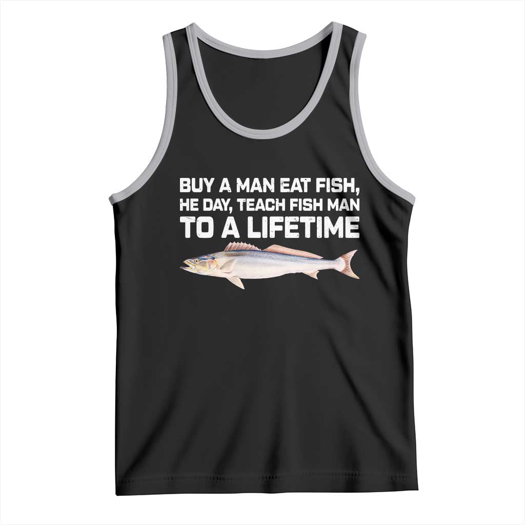 Funny Fishing Meme Tank Top Buy A Man Eat Fish Inappropriate TS10 Black Athletic Heather Print Your Wear