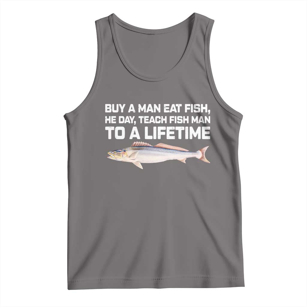 Funny Fishing Meme Tank Top Buy A Man Eat Fish Inappropriate TS10 Deep Heather Print Your Wear