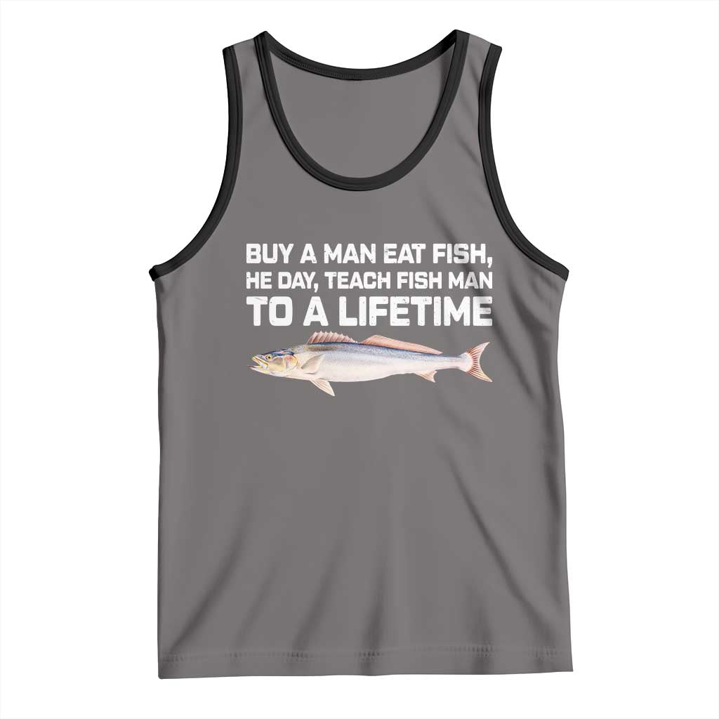 Funny Fishing Meme Tank Top Buy A Man Eat Fish Inappropriate TS10 Deep Heather Black Print Your Wear