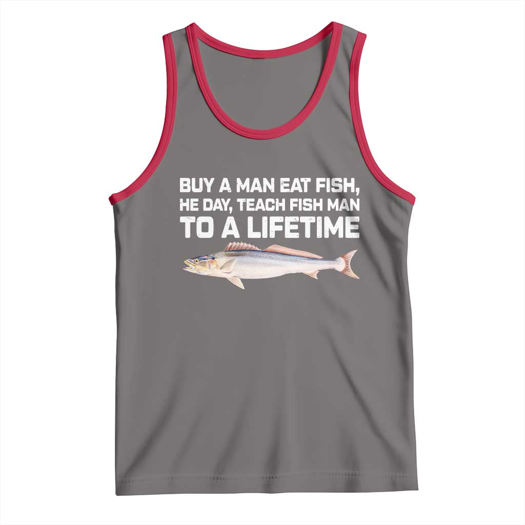 Funny Fishing Meme Tank Top Buy A Man Eat Fish Inappropriate TS10 Deep Heather Red Print Your Wear