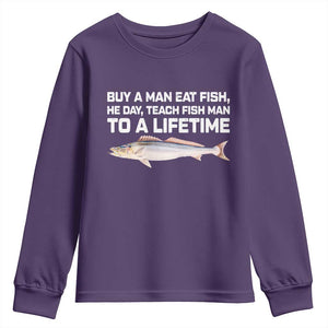 Funny Fishing Meme Youth Sweatshirt Buy A Man Eat Fish Inappropriate TS10 Purple Print Your Wear