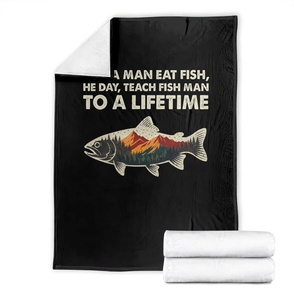 Funny Fishing Meme Throw Blanket Vintage Buy A Man Eat Fish Inappropriate TS10 Black Print Your Wear