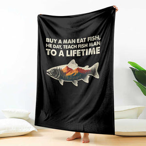 Funny Fishing Meme Throw Blanket Vintage Buy A Man Eat Fish Inappropriate TS10 Print Your Wear
