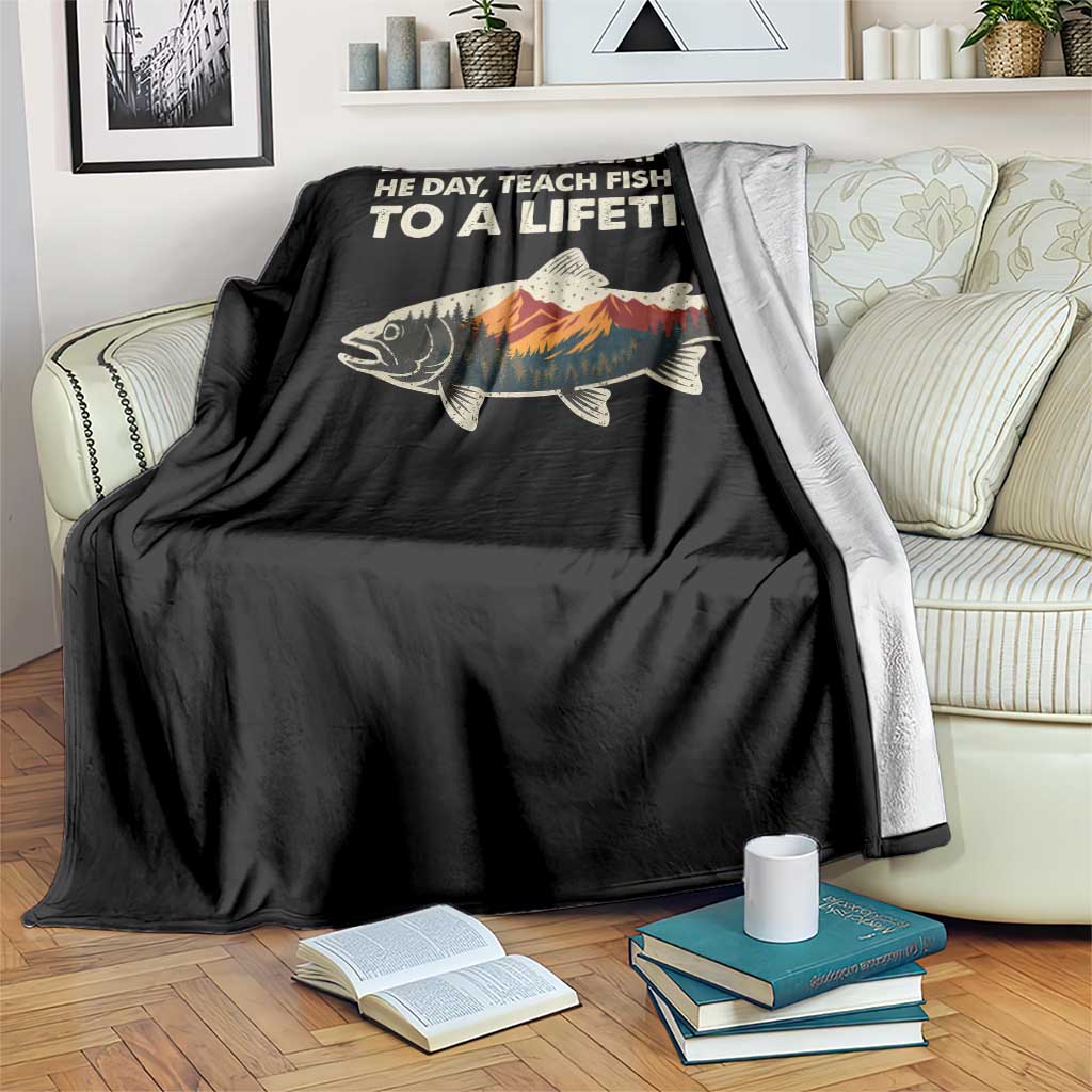 Funny Fishing Meme Throw Blanket Vintage Buy A Man Eat Fish Inappropriate TS10 Print Your Wear