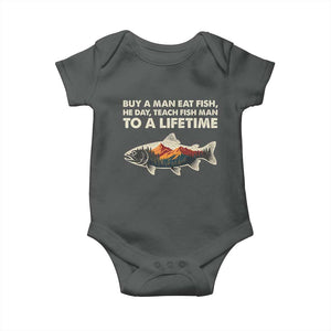 Funny Fishing Meme Baby Onesie Vintage Buy A Man Eat Fish Inappropriate TS10 Dark Heather Print Your Wear