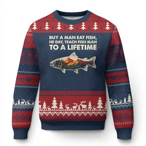 Funny Fishing Meme Ugly Christmas Sweater Vintage Buy A Man Eat Fish Inappropriate TS10 Navy Red Print Your Wear