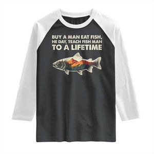 Funny Fishing Meme Raglan Shirt Vintage Buy A Man Eat Fish Inappropriate TS10 Black White Print Your Wear