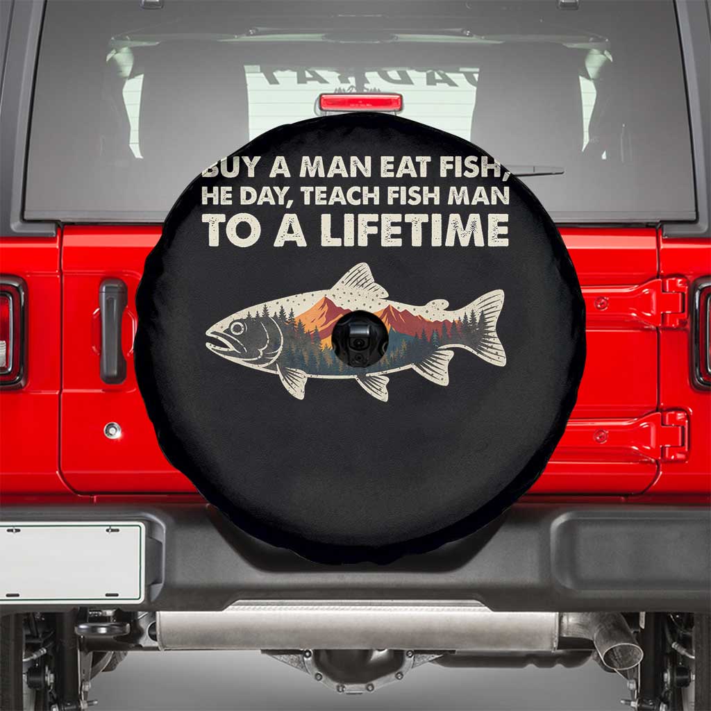 Funny Fishing Meme Spare Tire Cover Vintage Buy A Man Eat Fish Inappropriate TS10 Black Print Your Wear