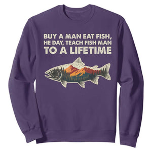 Funny Fishing Meme Sweatshirt Vintage Buy A Man Eat Fish Inappropriate TS10 Purple Print Your Wear