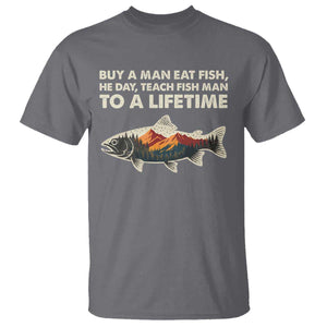 Funny Fishing Meme T Shirt Vintage Buy A Man Eat Fish Inappropriate TS10 Charcoal Print Your Wear