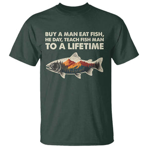 Funny Fishing Meme T Shirt Vintage Buy A Man Eat Fish Inappropriate TS10 Dark Forest Green Print Your Wear