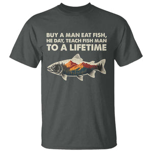 Funny Fishing Meme T Shirt Vintage Buy A Man Eat Fish Inappropriate TS10 Dark Heather Print Your Wear