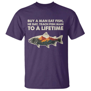 Funny Fishing Meme T Shirt Vintage Buy A Man Eat Fish Inappropriate TS10 Purple Print Your Wear