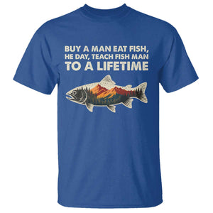 Funny Fishing Meme T Shirt Vintage Buy A Man Eat Fish Inappropriate TS10 Royal Blue Print Your Wear