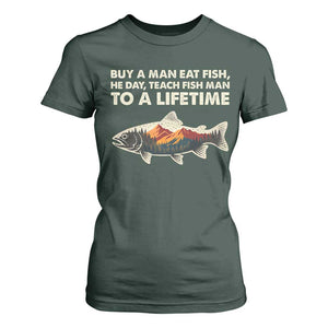 Funny Fishing Meme T Shirt For Women Vintage Buy A Man Eat Fish Inappropriate TS10 Dark Forest Green Print Your Wear