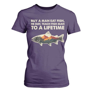 Funny Fishing Meme T Shirt For Women Vintage Buy A Man Eat Fish Inappropriate TS10 Purple Print Your Wear