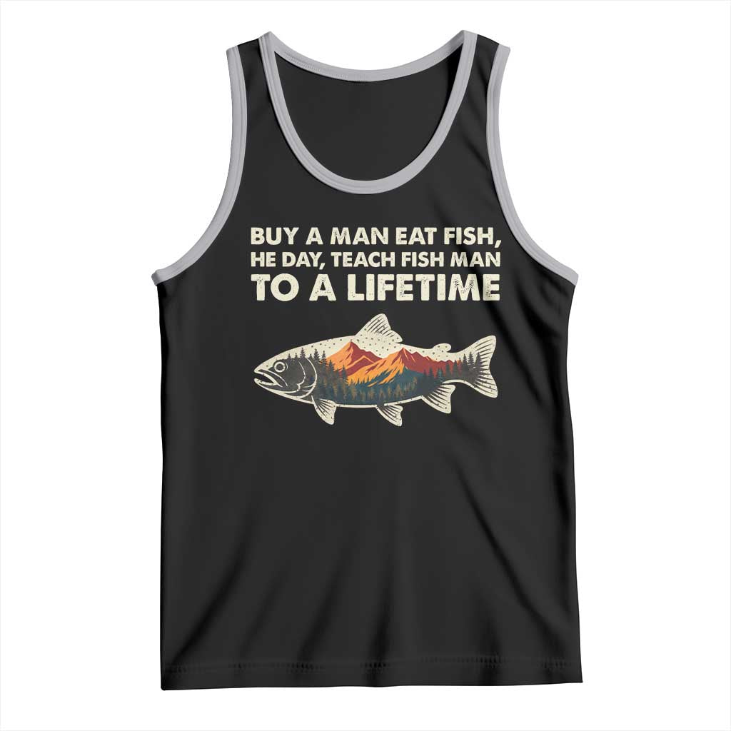 Funny Fishing Meme Tank Top Vintage Buy A Man Eat Fish Inappropriate TS10 Black Athletic Heather Print Your Wear