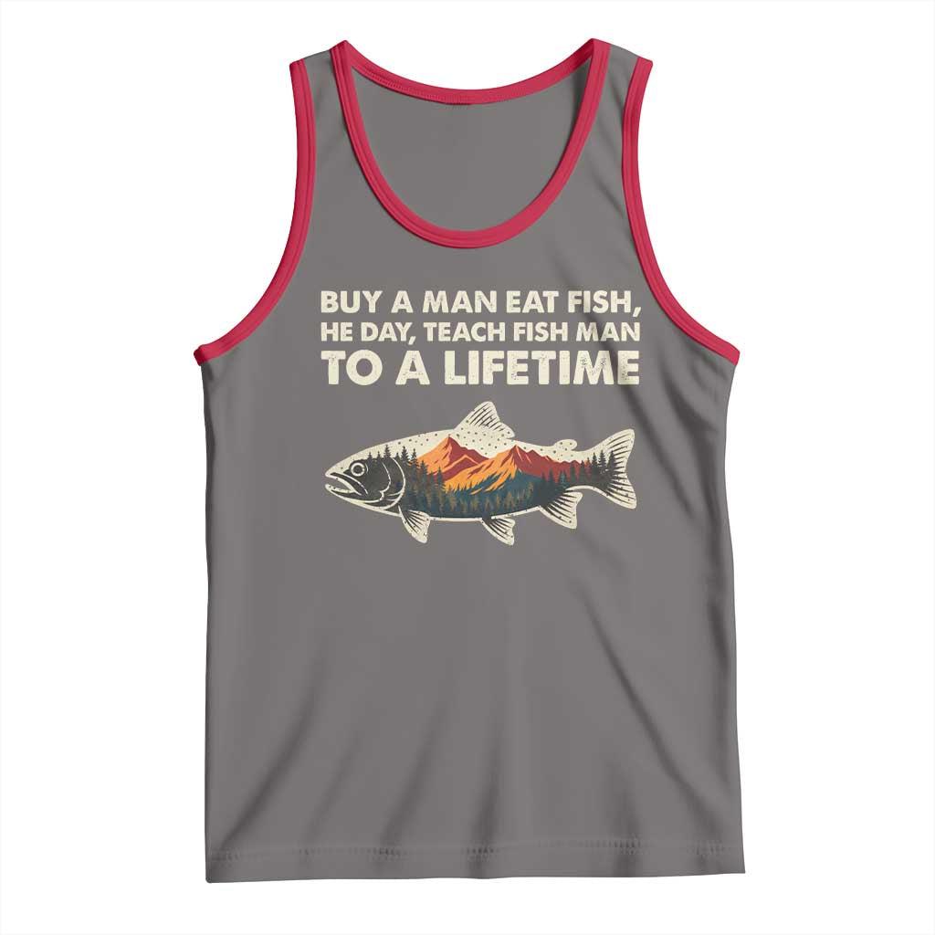 Funny Fishing Meme Tank Top Vintage Buy A Man Eat Fish Inappropriate TS10 Deep Heather Red Print Your Wear