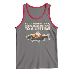 Funny Fishing Meme Tank Top Vintage Buy A Man Eat Fish Inappropriate TS10 Deep Heather Red Print Your Wear
