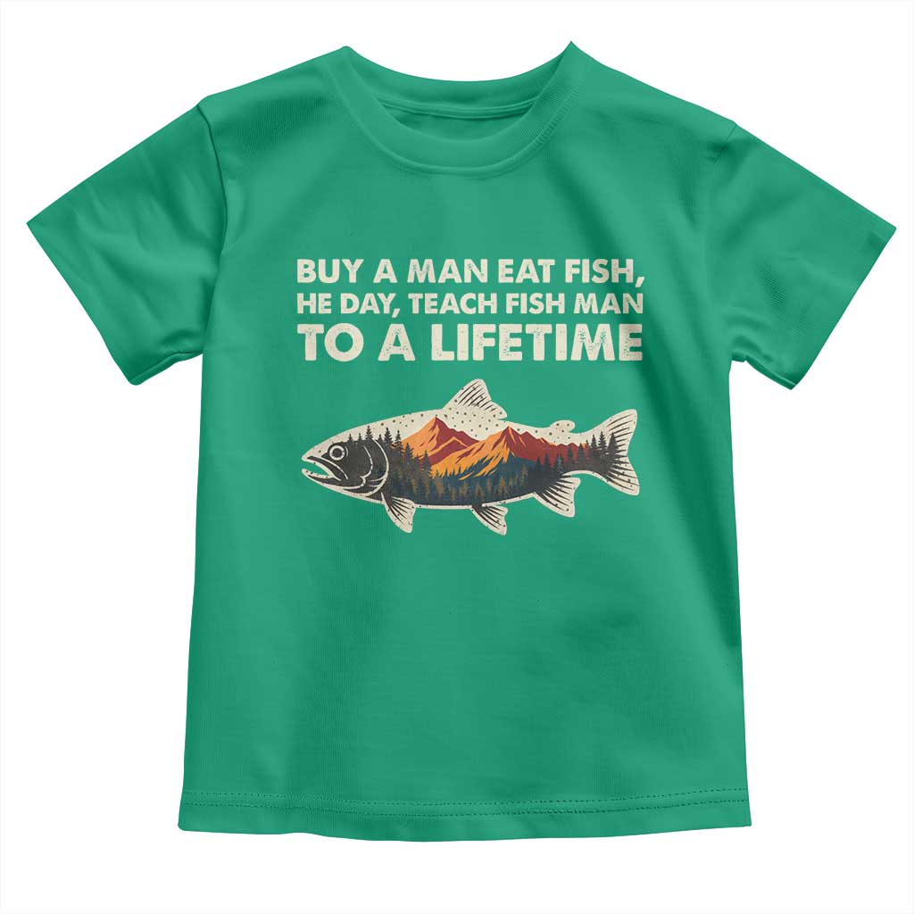 Funny Fishing Meme Toddler T Shirt Vintage Buy A Man Eat Fish Inappropriate TS10 Irish Green Print Your Wear