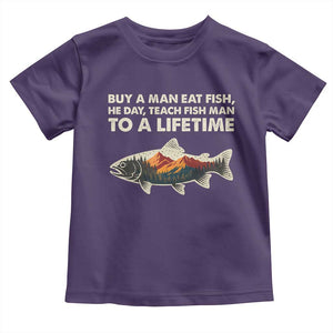 Funny Fishing Meme Toddler T Shirt Vintage Buy A Man Eat Fish Inappropriate TS10 Purple Print Your Wear