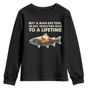 Funny Fishing Meme Youth Sweatshirt Vintage Buy A Man Eat Fish Inappropriate TS10 Black Print Your Wear