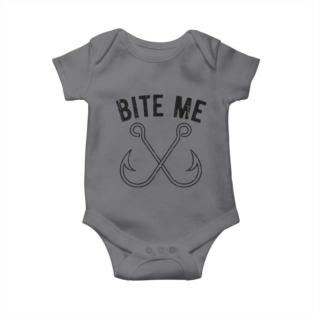 Cool Catchy Angler Baby Onesie Retro Bite Me Bass Fishing Fishermen TS10 Charcoal Print Your Wear
