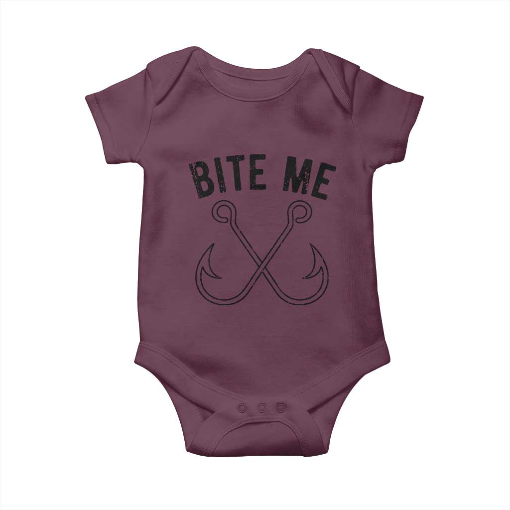 Cool Catchy Angler Baby Onesie Retro Bite Me Bass Fishing Fishermen TS10 Maroon Print Your Wear