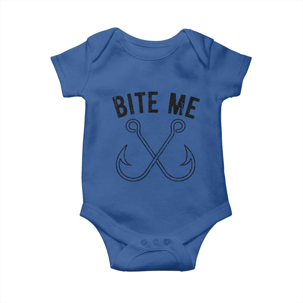 Cool Catchy Angler Baby Onesie Retro Bite Me Bass Fishing Fishermen TS10 Royal Blue Print Your Wear