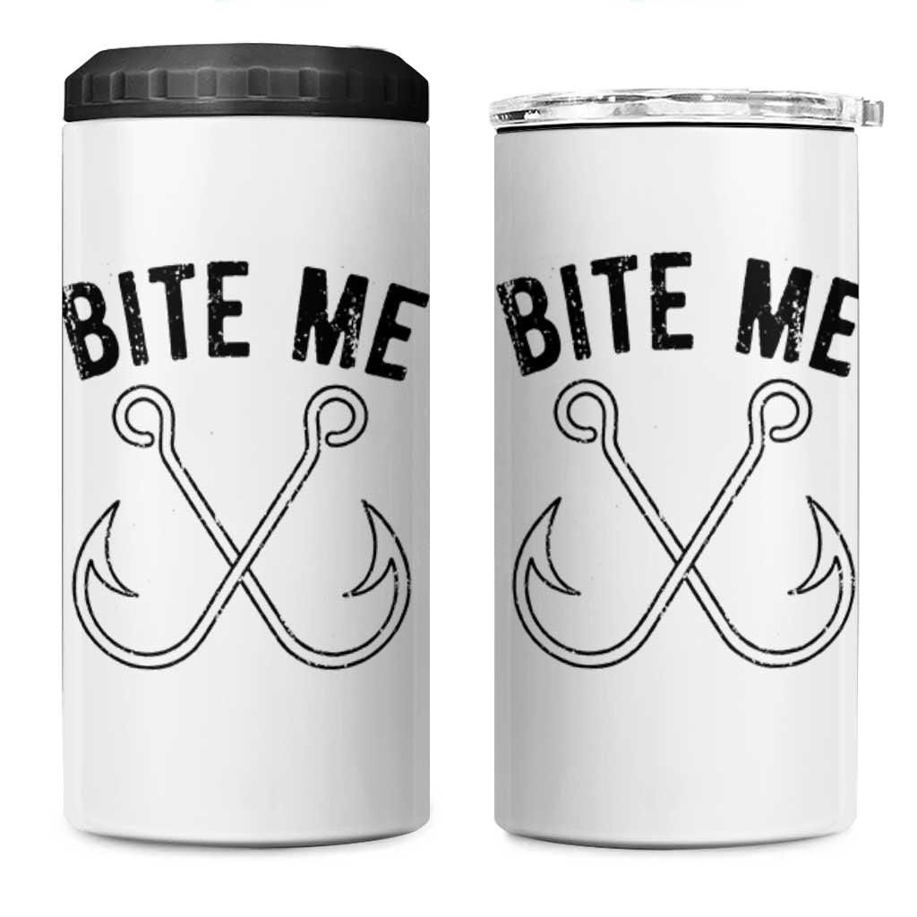Cool Catchy Angler 4 in 1 Can Cooler Tumbler Retro Bite Me Bass Fishing Fishermen TS10 One Size: 16 oz White Print Your Wear