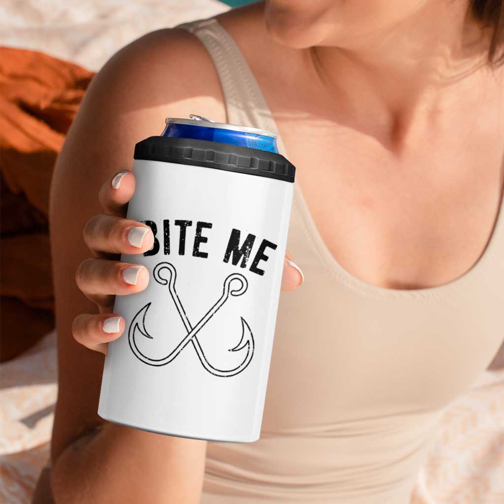 Cool Catchy Angler 4 in 1 Can Cooler Tumbler Retro Bite Me Bass Fishing Fishermen TS10 Print Your Wear