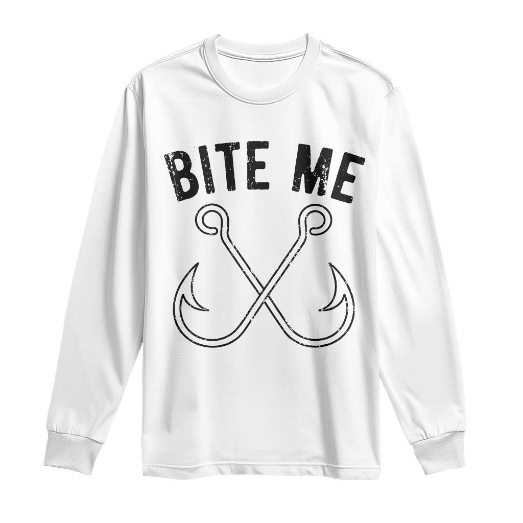 Cool Catchy Angler Long Sleeve Shirt Retro Bite Me Bass Fishing Fishermen TS10 White Print Your Wear