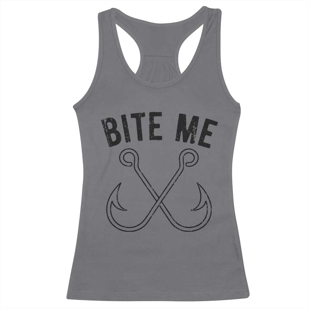 Cool Catchy Angler Racerback Tank Top Retro Bite Me Bass Fishing Fishermen TS10 Charcoal Print Your Wear