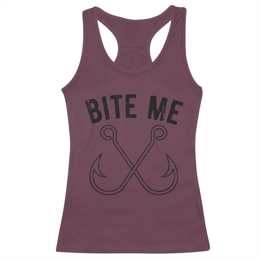 Cool Catchy Angler Racerback Tank Top Retro Bite Me Bass Fishing Fishermen TS10 Maroon Print Your Wear