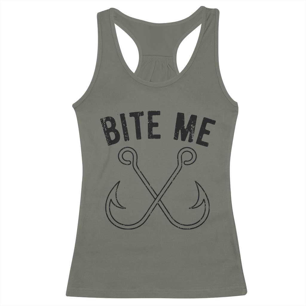 Cool Catchy Angler Racerback Tank Top Retro Bite Me Bass Fishing Fishermen TS10 Military Green Print Your Wear