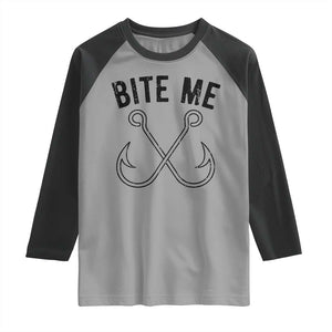 Cool Catchy Angler Raglan Shirt Retro Bite Me Bass Fishing Fishermen TS10 Sport Gray Black Print Your Wear