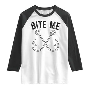 Cool Catchy Angler Raglan Shirt Retro Bite Me Bass Fishing Fishermen TS10 White Black Print Your Wear
