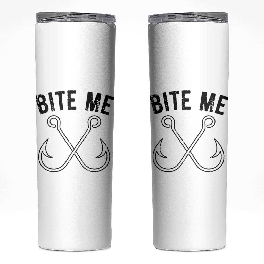 Cool Catchy Angler Skinny Tumbler Retro Bite Me Bass Fishing Fishermen TS10 White Print Your Wear